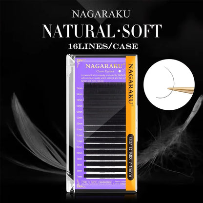 NAGARAKU 16-Row Classic Individual Eyelash Extensions — Matte Black Professional Soft Natural Lashes