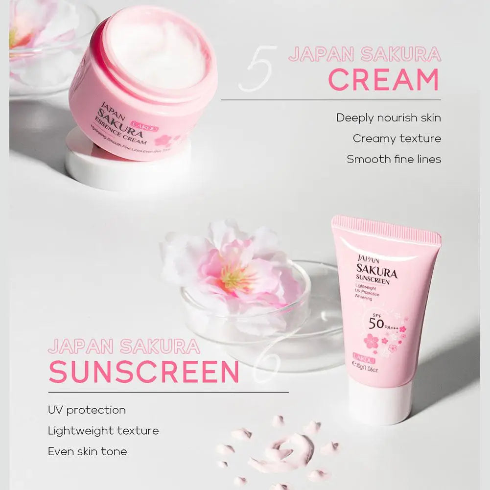 Sakura 6-Piece Skincare Gift Set — Face Cream, Serum, Toner, Cleanser, Sunscreen & Eye Cream