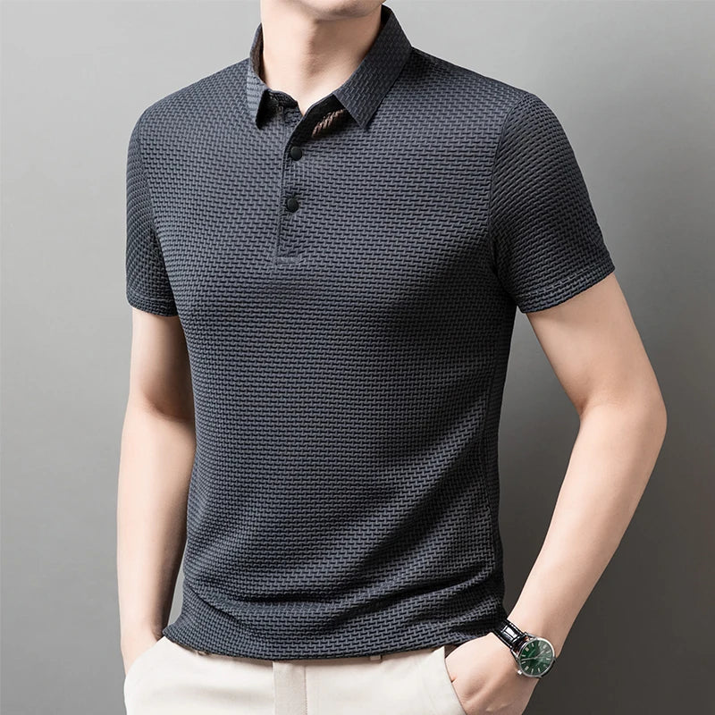 Men's Business Casual Polo Shirt — Breathable Bone Flower Short Sleeve Summer Top