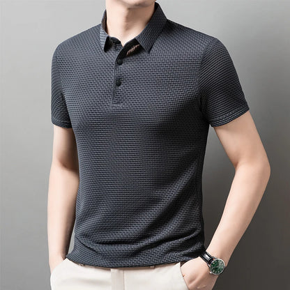 Men's Business Casual Polo Shirt — Breathable Bone Flower Short Sleeve Summer Top