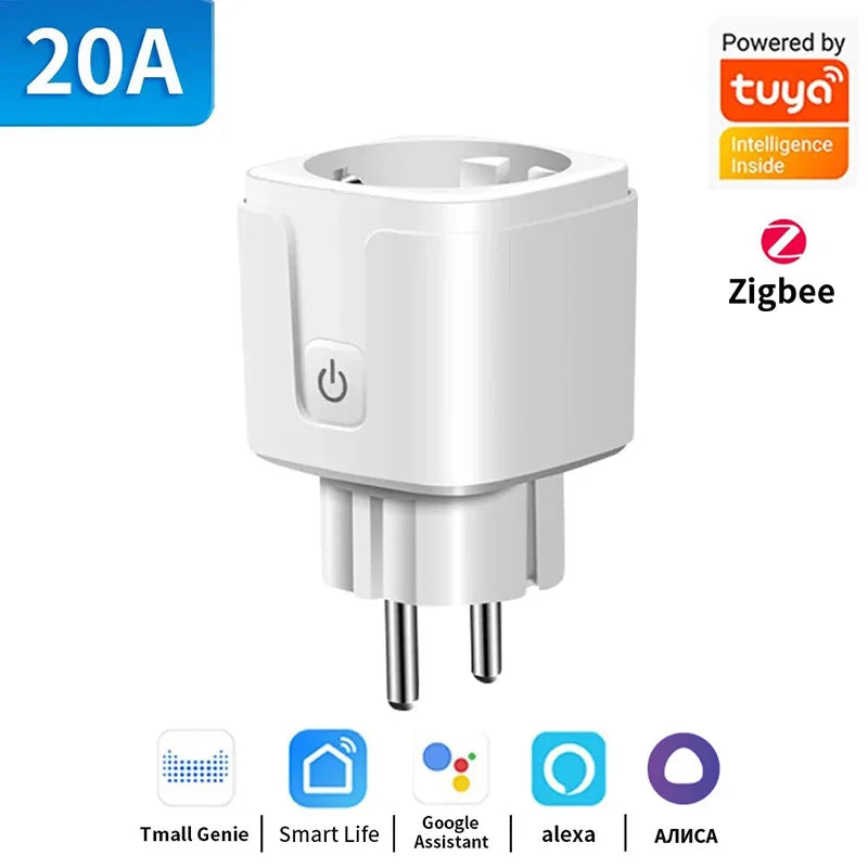 TNCE Tuya Smart Plug — WiFi & Zigbee 3.0 EU Socket with Power Monitor, 16A/20A, Alexa & Google Home