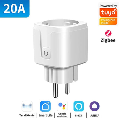 TNCE Tuya Smart Plug — WiFi & Zigbee 3.0 EU Socket with Power Monitor, 16A/20A, Alexa & Google Home