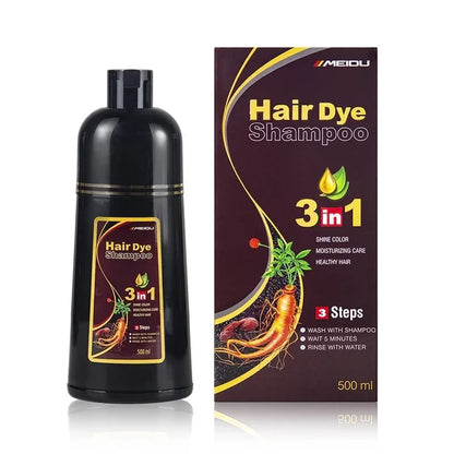 3-in-1 Natural Black Herbal Hair Dye Shampoo — Quick Color, Moisturizing & Conditioning Hair Care