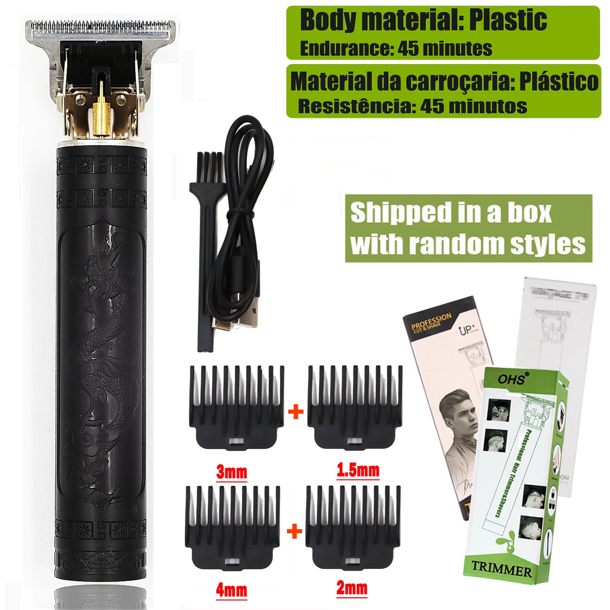 Rechargeable T9 Detail Hair & Beard Trimmer – 12 Designs