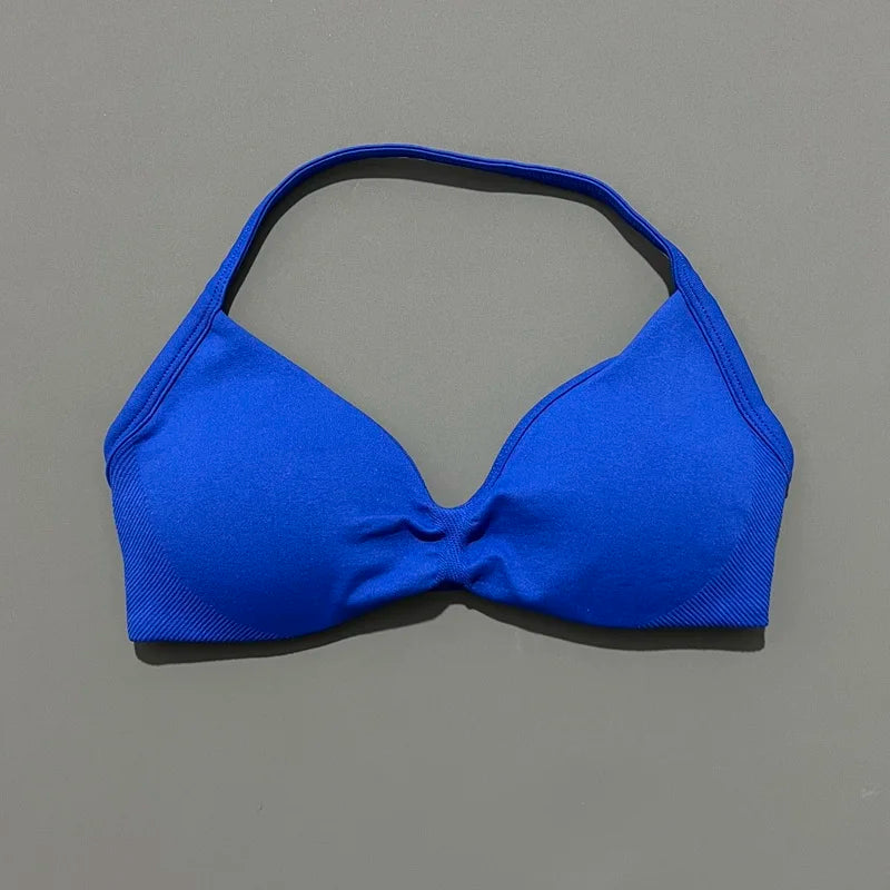Women's Sports Strappy Yoga Bra — High Support Backless Halter Fitness Workout & Running Bra