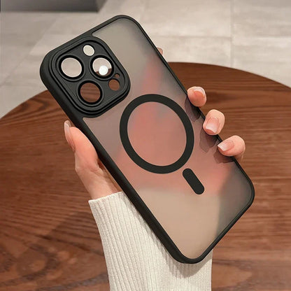 Magnetic Matte Translucent iPhone Case with Lens Protector — MagSafe Compatible, iPhone 11–17 Pro Max
