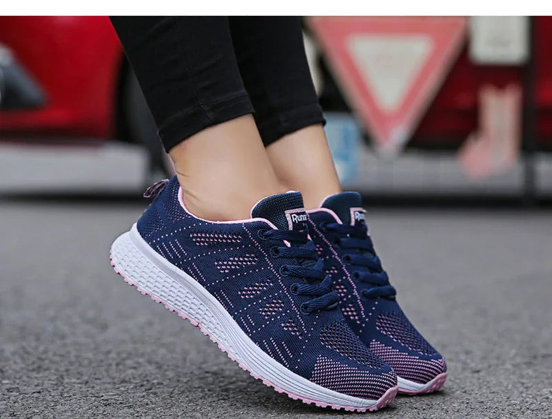 Women's Breathable Mesh Flat Sneakers — Casual Walking & Gym Vulcanized Shoes