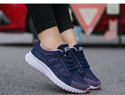 Women's Breathable Mesh Flat Sneakers — Casual Walking & Gym Vulcanized Shoes