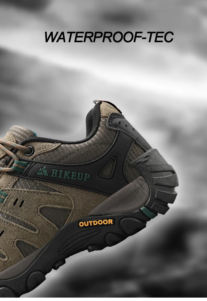 HIKEUP Men's Suede Leather Hiking Shoes — Wear-Resistant Outdoor Trekking, Walking & Tactical Sneakers