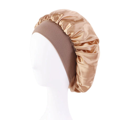 Women's Satin Sleep Bonnet — Wide-Brimmed Night Cap & Head Wrap with Elastic Band for Hair Care