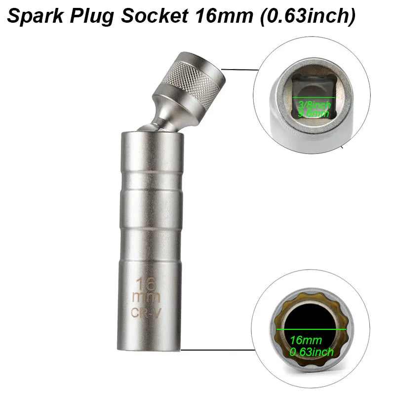 Spark Plug Socket Wrench Adapter Kit — 14mm & 16mm Magnetic Swivel Torque Removal Tool for Cars