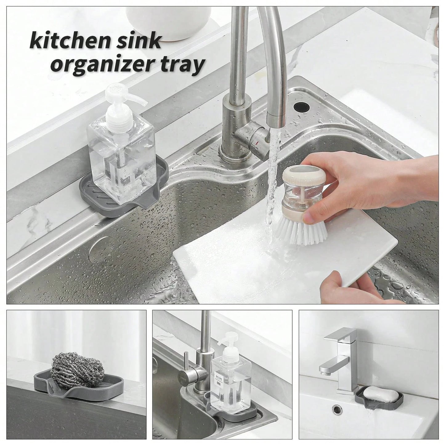 Silicone Sink Storage Tray — Drain Design Sponge & Soap Holder for Kitchen