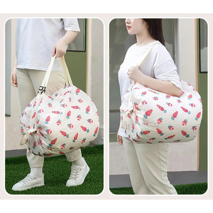 Foldable Eco Reusable Shopping Tote Bag — Cat & Lemon Print Beach, Grocery & Storage Pouch