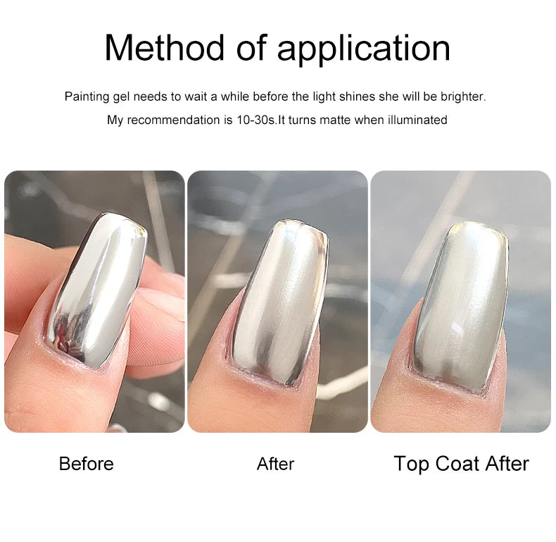 Silver Mirror Nail Liner Gel Polish — Metallic, Semi-Permanent, 5ml