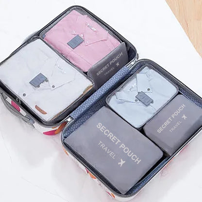 6-Piece Travel Storage Bag Set — Large Capacity Waterproof Luggage & Clothing Organizer with Zipper