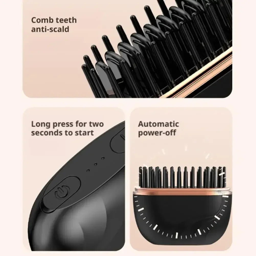 Mini Rechargeable Hair Straightener Brush — 3-Speed Temperature Control Anti-Scald Portable Travel Styling Tool