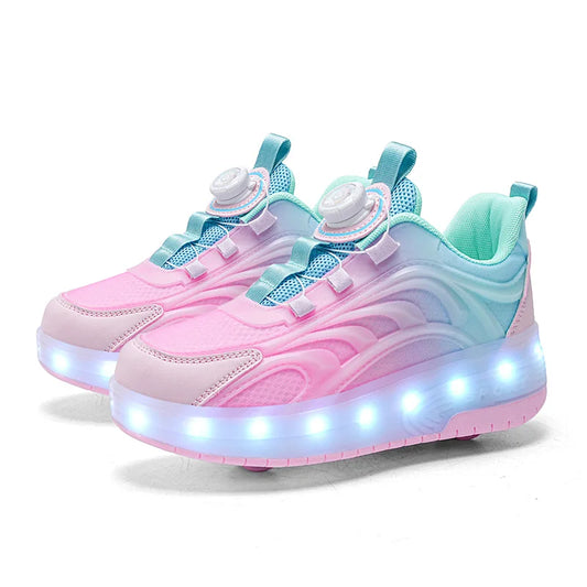 Kids LED Light-Up Roller Skate Shoes — USB Rechargeable Glowing Sneakers for Boys & Girls