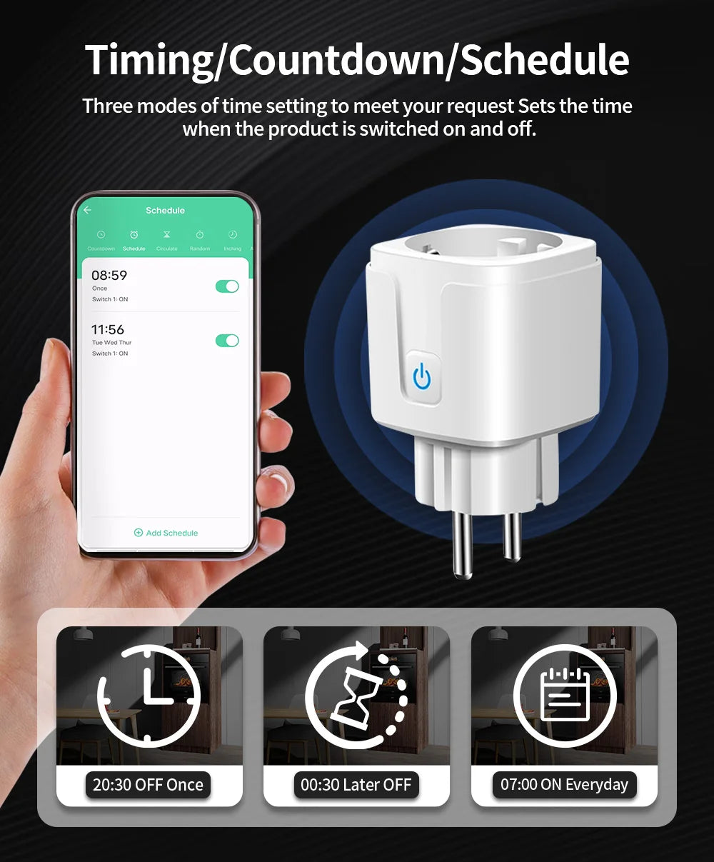 TNCE Tuya Smart Plug — WiFi & Zigbee 3.0 EU Socket with Power Monitor, 16A/20A, Alexa & Google Home