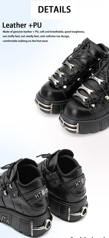 Punk Rock Lace-Up Platform Boots — 6CM Heel Metal Decor Women's Rock Sneaker Boots 2026