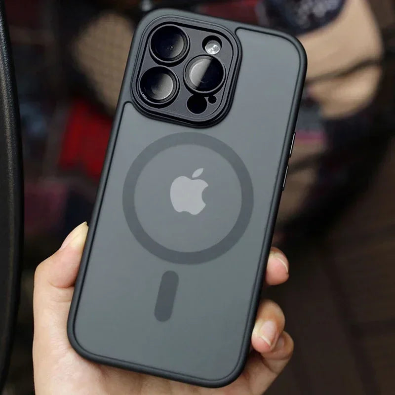 Magnetic Matte Translucent iPhone Case with Lens Protector — MagSafe Compatible, iPhone 11–17 Pro Max