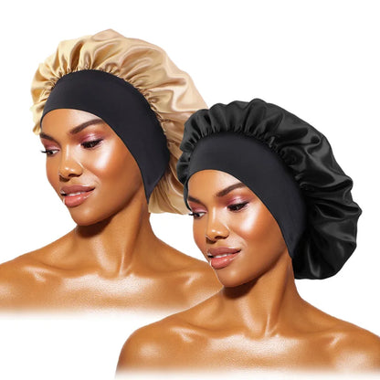 Women's Satin Sleep Bonnet — Wide-Brimmed Night Cap & Head Wrap with Elastic Band for Hair Care