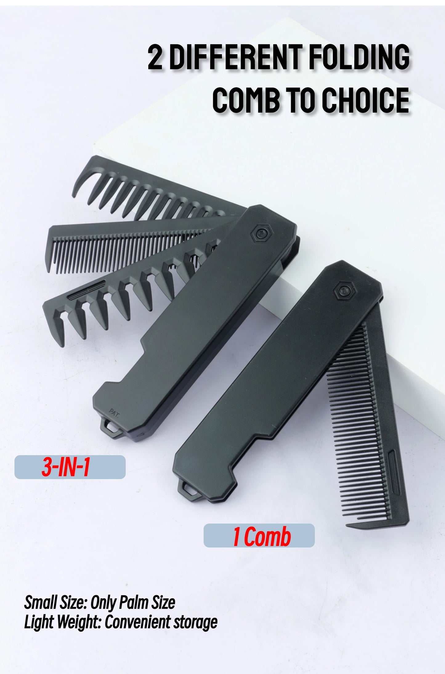 Pocket Folding Wide Tooth Comb Set — 1/2/3-in-1 Plastic Oil Head, Beard & Barber Styling Combs