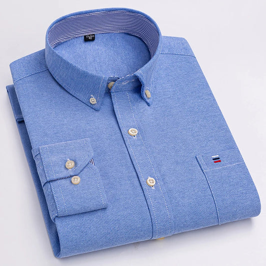 Men's 100% Cotton Oxford Dress Shirt — Long Sleeve Regular Fit in Plaid, Solid & Print (S–7XL)