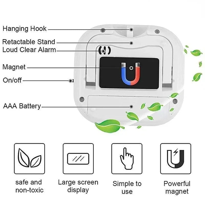 Magnetic LCD Digital Kitchen Timer — Countdown Cooking Timer & Alarm Clock for Home Kitchen