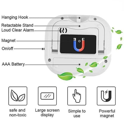 Magnetic LCD Digital Kitchen Timer — Countdown Cooking Timer & Alarm Clock for Home Kitchen