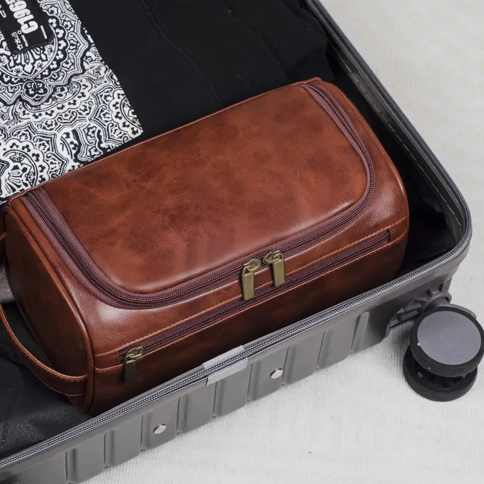 Leather Toiletry Bag — Hanging Dopp Kit for Men & Women