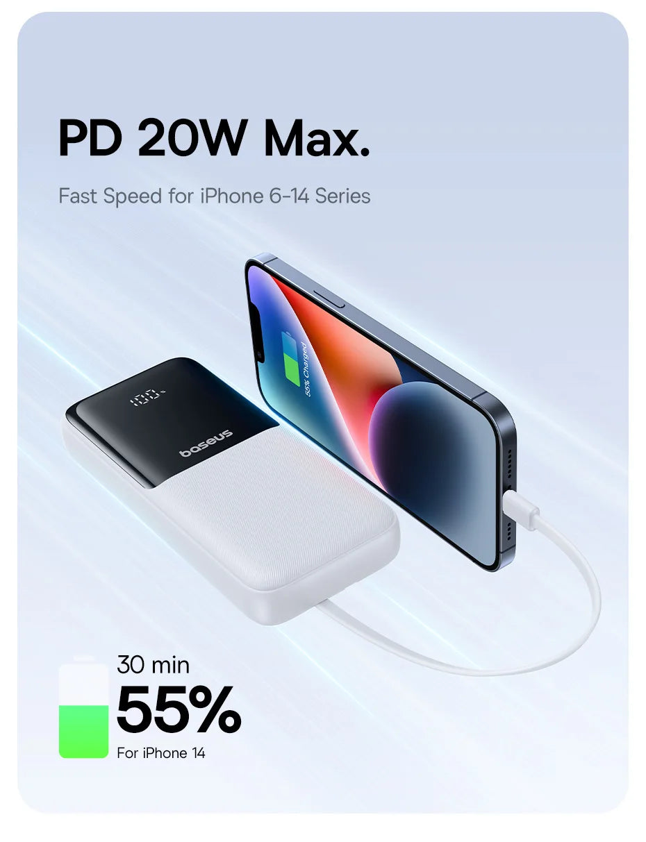 Baseus 20000mAh Power Bank — PD 22.5W Fast Charging External Battery for iPhone, Samsung, Xiaomi & iPad