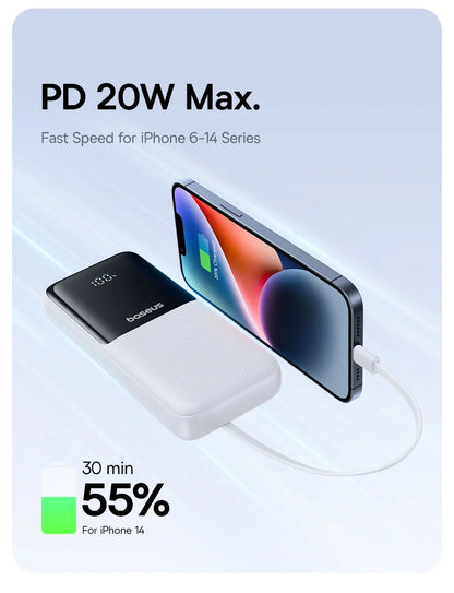 Baseus 20000mAh Power Bank — PD 22.5W Fast Charging External Battery for iPhone, Samsung, Xiaomi & iPad