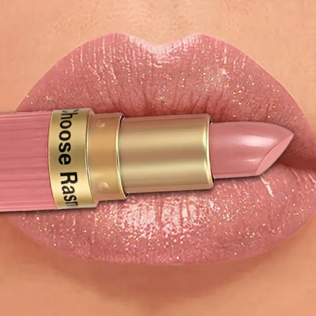 6-Shade Pearlescent Glitter Lipstick – Pink & Nude Tones