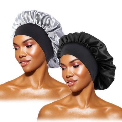 Women's Satin Sleep Bonnet — Wide-Brimmed Night Cap & Head Wrap with Elastic Band for Hair Care