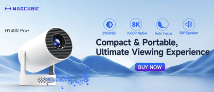 Magcubic HY300 Pro+ 8K WiFi 6 Projector — 290 ANSI Android 14, Bluetooth 5.0 & 1280x720P Home Cinema & Outdoor Projector
