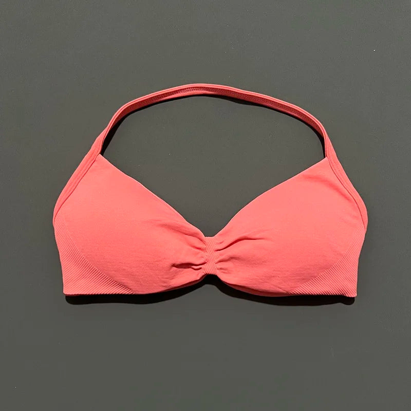 Women's Sports Strappy Yoga Bra — High Support Backless Halter Fitness Workout & Running Bra