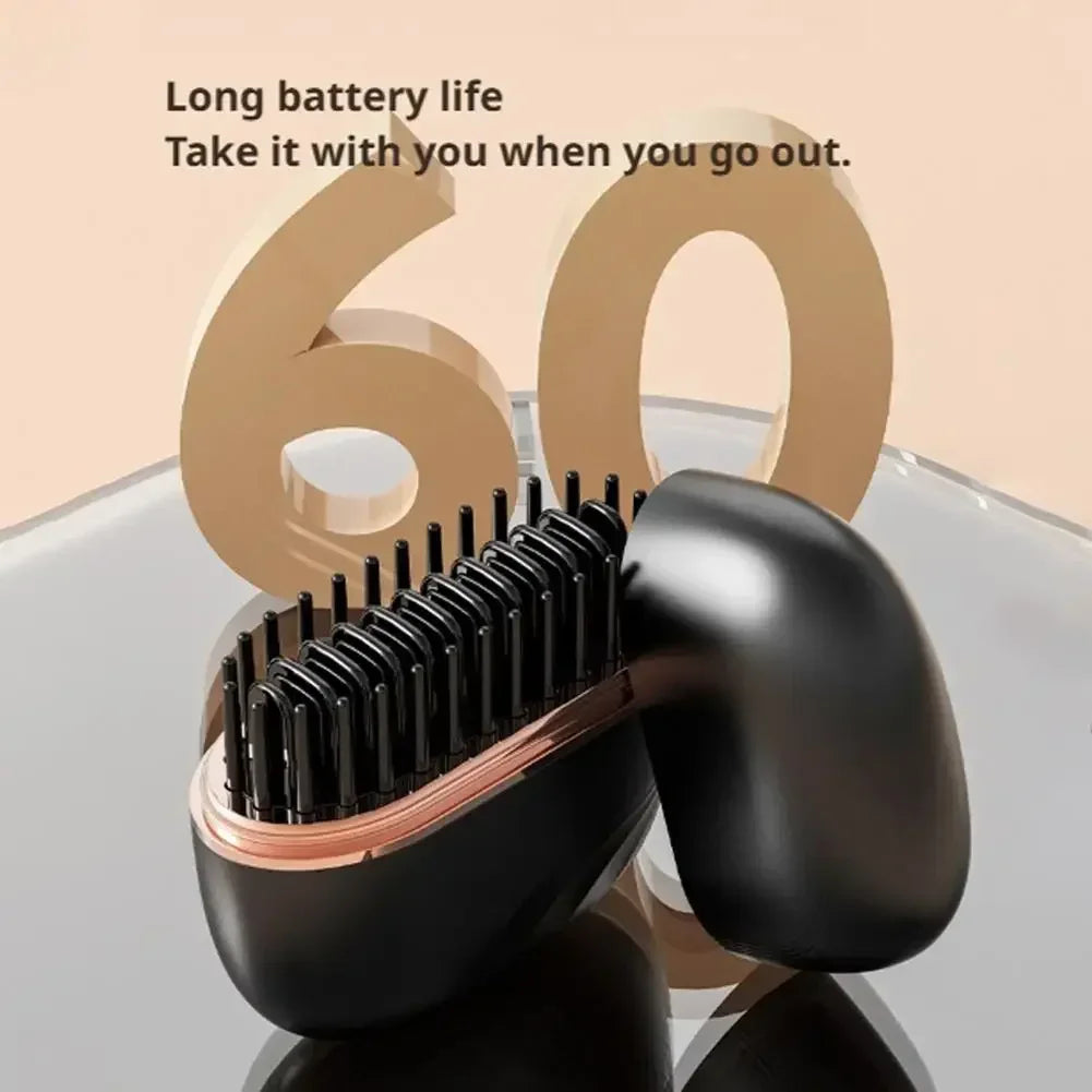 Mini Rechargeable Hair Straightener Brush — 3-Speed Temperature Control Anti-Scald Portable Travel Styling Tool