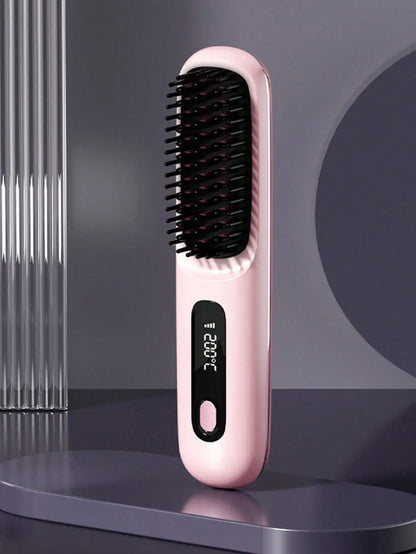 Women's Wireless Portable Hair Straightener Brush — USB Rechargeable Negative Ion Smoothing Tool with Anti-Scald Design