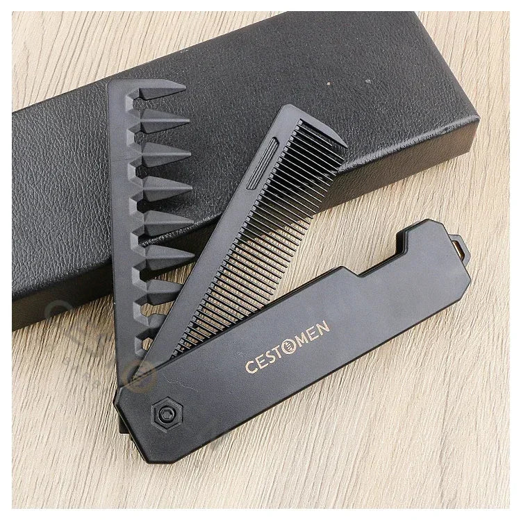 Pocket Folding Wide Tooth Comb Set — 1/2/3-in-1 Plastic Oil Head, Beard & Barber Styling Combs