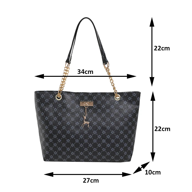 Soft Leather Large Capacity Tote Bag — Textured Shoulder Handbag with Hanging Accessories for Women