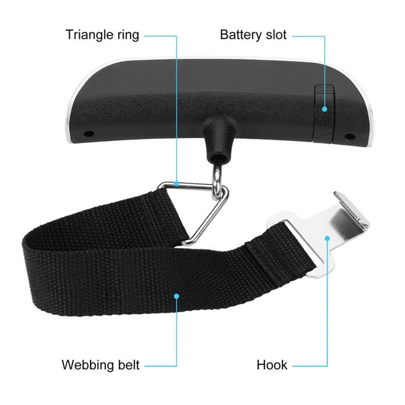 Portable Digital Luggage Scale — LCD Display Hanging Scale up to 110lb/50kg for Travel & Baggage Weighing