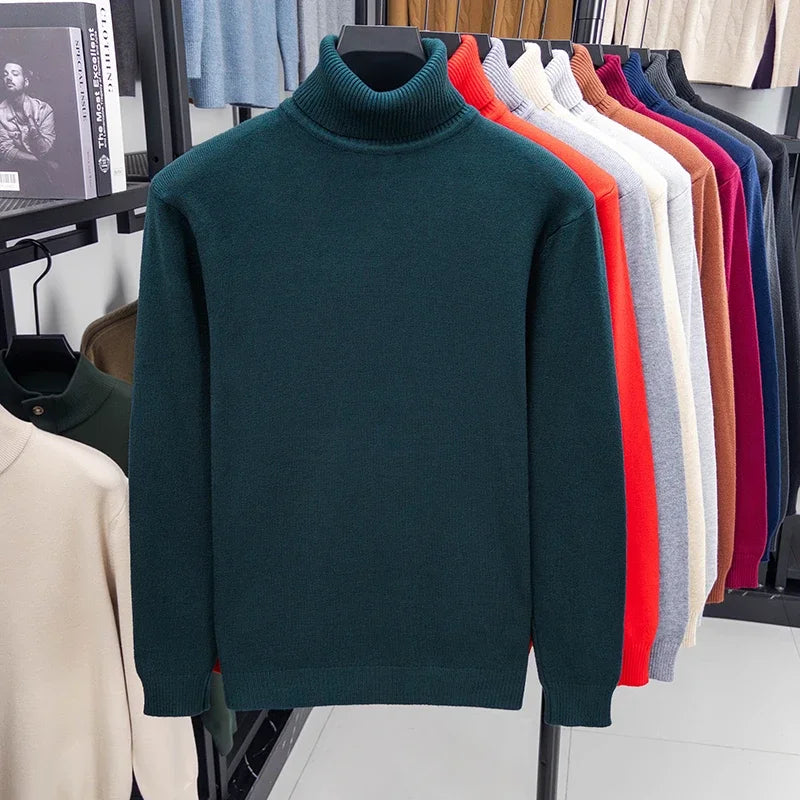 Men's Slim Fit Knitted Turtleneck Sweater — Anti-Pilling Long Sleeve Pullover