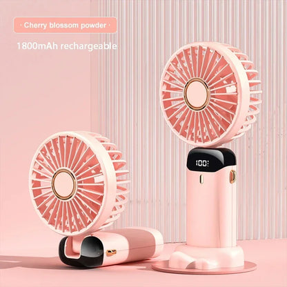 Portable Handheld & Neck Hanging Fan — 5-Speed USB Rechargeable Fan with Phone Stand & Display Screen (1800mAh)