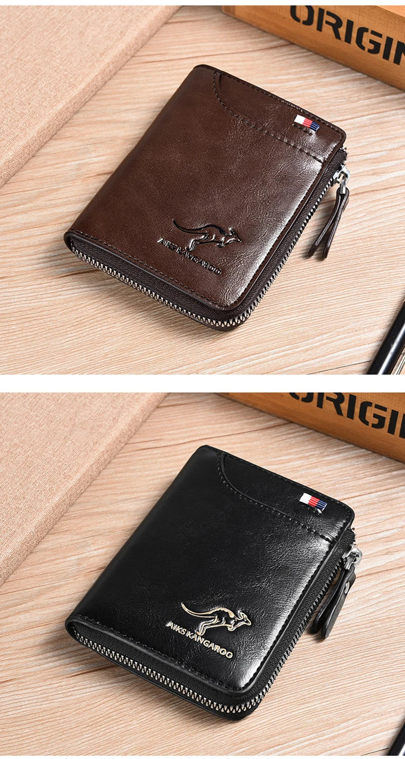 Men's RFID Luxury Leather Wallet — Business Card Holder, Zipper Coin Purse & Bifold