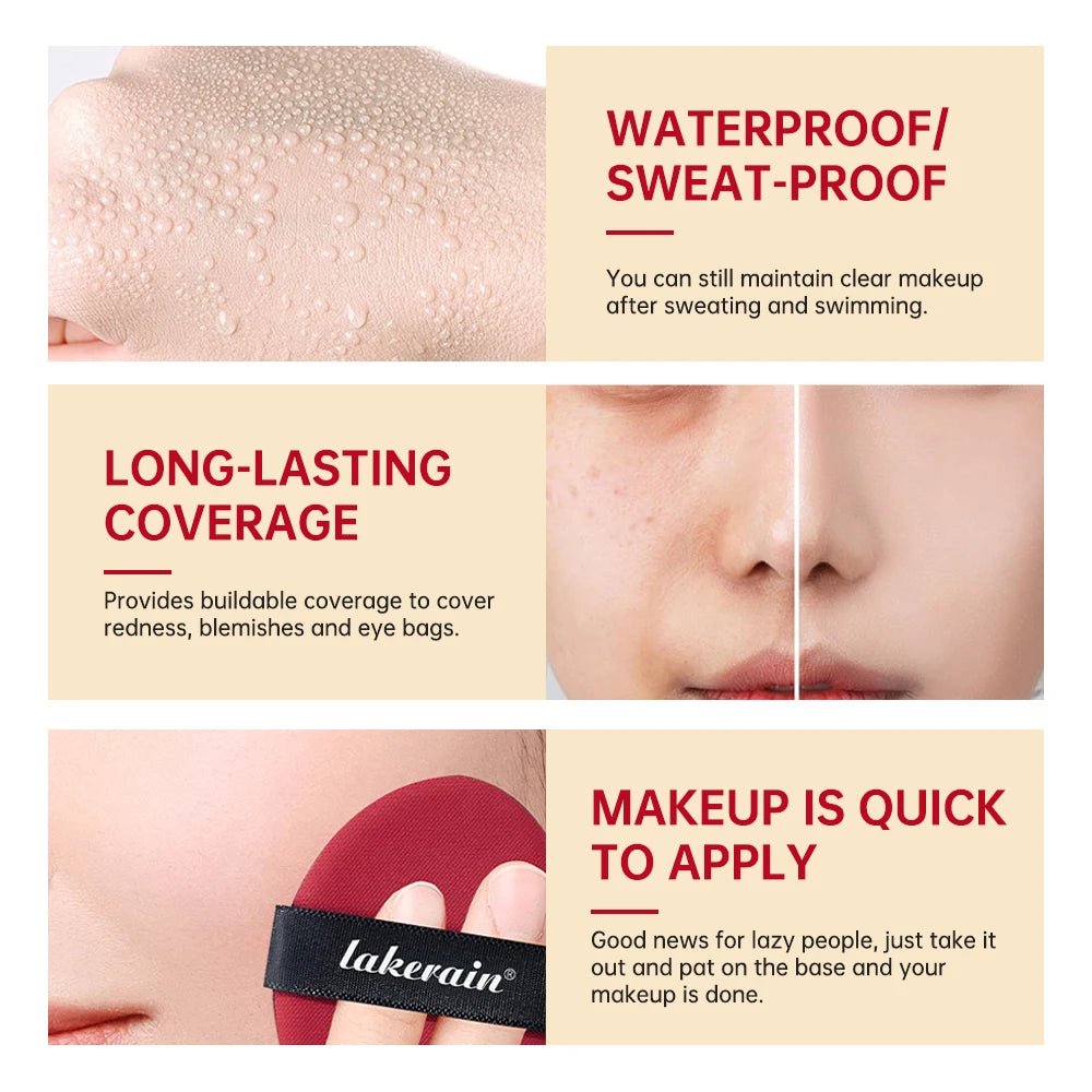 Sunscreen Cushion Foundation — Full Coverage Waterproof Long-Lasting Concealer & SPF Makeup