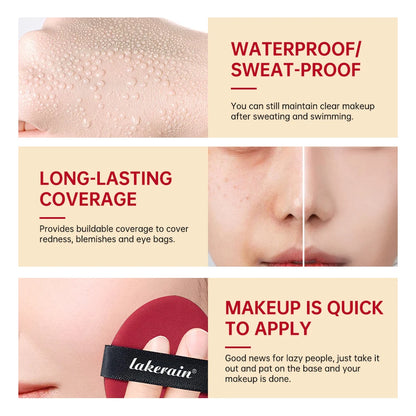 Sunscreen Cushion Foundation — Full Coverage Waterproof Long-Lasting Concealer & SPF Makeup