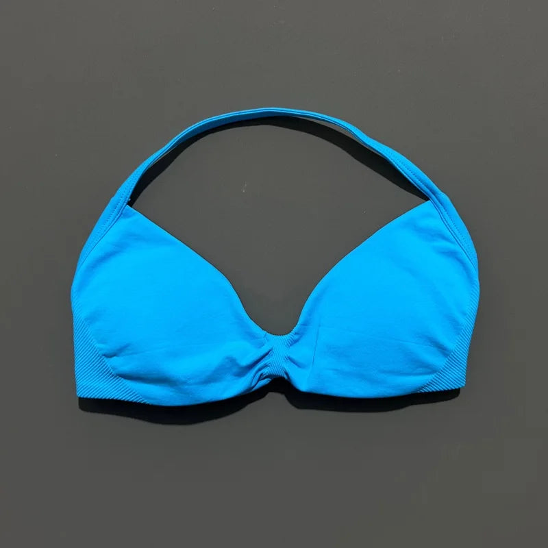 Women's Sports Strappy Yoga Bra — High Support Backless Halter Fitness Workout & Running Bra