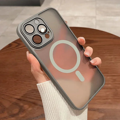 Magnetic Matte Translucent iPhone Case with Lens Protector — MagSafe Compatible, iPhone 11–17 Pro Max