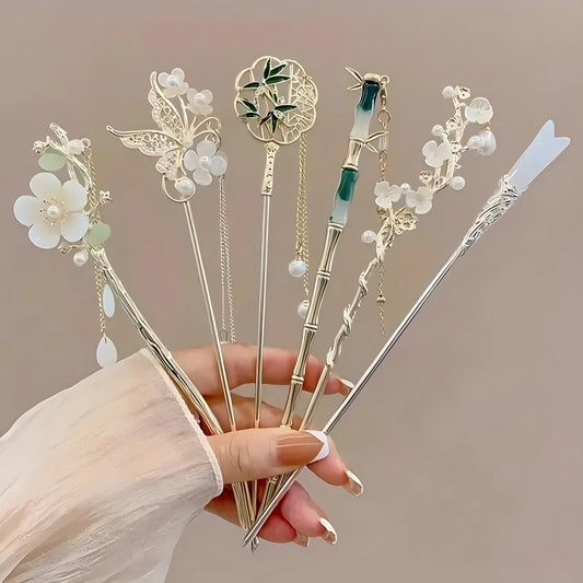 Elegant Chinese Style Hair Clip & Tassel Hair Stick — Traditional Floral Hairpin & Jewelry Accessory for Women