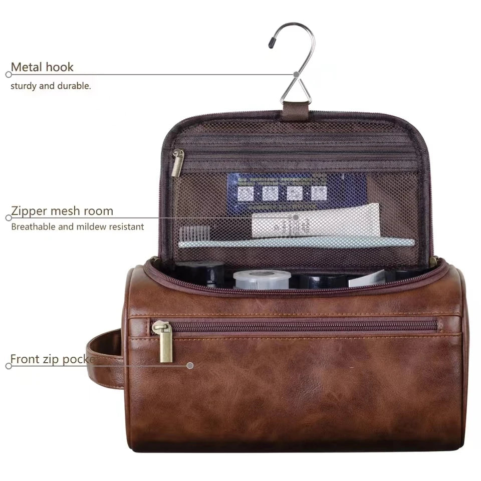 Leather Toiletry Bag — Hanging Dopp Kit for Men & Women